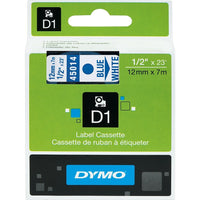 DYMO D1 Label Maker Tape - 12mm (1/2") - Blue Print on White Label-Dymo Standard D1 Tape