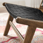 Modway Saoirse Leather Wood Accent Lounge Chair - Walnut Black-Foot Pads for Floor Protection