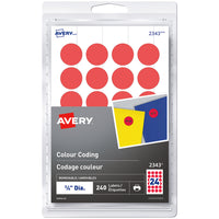 Avery Print or Write Removable Colour-Coding Labels, 3/4" Round, Red, 240 Pack (2343)-Removable