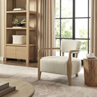 Modway Zinnia Striped Fabric Upholstered Accent Chair - Oatmeal Stripe-Rubberwood Arms