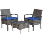 Outsunny 3-Pieces Wicker Patio Furniture Set with Coffee Table & Cushions - Blue-Suitable for indoor and outdoor use, making it perfect for garden, poolside, deck, or backyard    