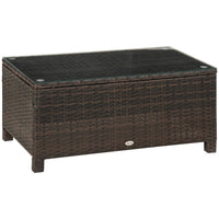 Outsunny Rattan Coffee Table with Tempered Glass Top - Brown-Great for indoor or outdoor use as a coffee table