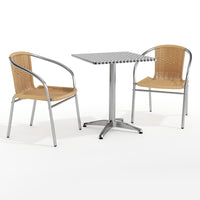 Flash Furniture 23.5'' Square Aluminum Indoor-Outdoor Table with 2 Beige Rattan Chairs (TLH-ALUM-24SQ-020BGECHR2-GG)-Aluminum, Plastic, Rattan, Stainless Steel