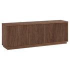 Hudson&Canal Hanson TV Stand for TV's up to 75" - Satin Walnut-Features four doors with enclosed cabinets and 4 shelves for ample storage