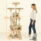 PawHut 68" H Multi-Level Cat Tree with Scratching Posts and Cat Condo - Light Brown-Post made with the wear-resistant sisal rope for your cat's scratching and grooming needs 