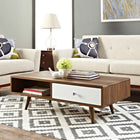 Modway Transmit Coffee Table - Walnut White-Full-Extension Glide Drawer