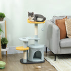 PawHut 31.5" Cat Tree Tower with Plush Perch - Blue-Multi-level design with condo and toy keeps 1-2 cats entertained 