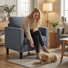 HOMCOM Linen-Feel Fabric Accent Chair with Armrests - Thick Padded Seat for Living Room - Dark Grey-Overall Dimension: 29.9" W x 29.3" D x 33.5" H (76 x 74.5 x 85 cm) 
