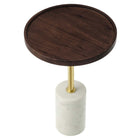 Modway Amina Round Acacia Wood Side Table - White/Walnut-Non-Marking Pad For Floor Protection