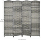 HOMCOM 4 Panel Hand-Woven Freestanding Room Divider for Home Office Bedroom - Mixed Grey-Suitable for creating private sections or acting as decorative backgrounds in any room 
