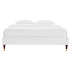Modway Harlow Performance Velvet Twin Platform Bed Frame - White-Wood Slat Support System