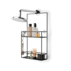 Umbra Cubiko Shower Caddy-Versatile Mounting Clip: This modern shower caddy mounts over a shower head or over a shower door. It also has a over-the-door clip which doubles as a towel hook on its flip-side