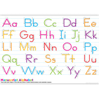 Ashley Productions Placemat Studio Smart Poly Manuscript Handwriting Learning Placemat - 13" x 19" - 10 Pack-Use with dry erase or water based markers and washable crayons