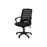 Monarch Specialties 7224 Multi-Position Office Chair - Black/Black Mesh-Mid-back office chair with fixed armrests in black, ladder-back design on the backrest exterior, and breathable, polyester mesh fabric in black