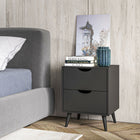 HOMCOM Modern Nightstand with 2 Drawers and Wood Legs - Black-Slightly slanted wood legs help keep the table balanced at all times