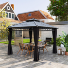 Outsunny 10 ft W x 10 ft L Double Roof Hardtop Gazebo with Nettings Curtains - Black-Combined metal and aluminum frame provides more excellent stability and robustness