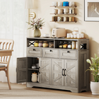 HOMCOM 47" Farmhouse Sideboard Buffet Cabinet with Barn Doors & Storage Shelves - Grey-Three-level adjustable shelf tailors to varying storage needs