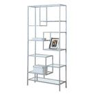 Monarch Specialties 7158 72"H Bookcase - Silver Metal With Tempered Glass-Give your home a bold, modern look with this unique 72" high silver metal and thick tempered glass bookcase. This chic backless unit features 9 asymmetrical shelves in various sizes, perfect for displaying your favourite books, frames or other decorative items. This stylish bookcase/display unit will be a great addition to your home office, living room, bedroom or even hallway to keep you organized in style.