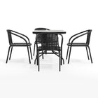 Flash Furniture 28" Square Glass Metal Table with Black Rattan Edging & 4 Black Rattan Stack Chairs-Designed for Commercial and Residential Use
