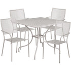 35.5'' Square Light Grey Indoor-Outdoor Steel Patio Table Set with 4 Square Back Chairs [CO-35SQ-02CHR4-SIL-GG]-Set Includes Table and 4 Chairs