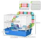 PawHut 23" 3-Tier Hamster Cage with Wheel and Water Bottle - Blue-Handles allow easy carrying for moving cage without trouble