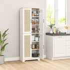 HOMCOM 67" H Kitchen Pantry Cabinet with 4 Rattan Doors and Adjustable Shelves - White-4 3-level adjustable shelves for flexible storage 
