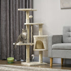 PawHut 46" Multi Level Activity Center Cat Tree - Beige-High quality particle board covered with wear-resistant sisal rope and soft plush 