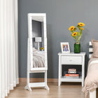 HOMCOM Lighted Mirrored Jewelry Cabinet with 16 LED Lights - 14.25" L x 11.75" W x 53.5" H - White-This storage mirror stores all of your jewelries and beauty essentials in organized way 