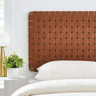 Modway Sparta Weave Wall-Mount Vegan Leather Twin Headboard - Walnut Brown-Vegan Leather Basket Weave