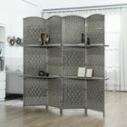 HOMCOM 4 Panel Freestanding Room Divider with Shelves for Bedroom - Grey-Elegant hand-woven design on a solid pine frame adds a modern touch 
