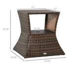Outsunny Rattan Wicker Outdoor Coffee Table with Umbrella Hole, 2 Tier Storage Shelf - Mixed Brown-Hand-woven weather-resistant PE wicker rattan