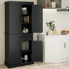 HOMCOM 72" H Tall Kitchen Pantry Cabinet with Barn Doors - Black-5-tier shelf in two cabinets and a drawer ensure ample storage 