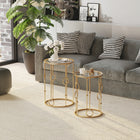 HOMCOM Round Nesting Coffee Table- Gold - Set of 2-Tempered glass top for easy maintenance and great weight capacity