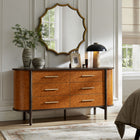 Modway Coralie Curved 6-Drawer Vegan Leather Oval Dresser - Walnut Tan-6 Drawers