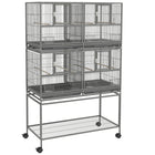 PawHut 61" H Divided Rolling Bird Cage with Removable Metal Tray and Storage Shelf - Dark Grey-The middle grate can be pulled out to make the 4 individual cages into a big cage. 