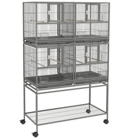 PawHut 61" H Divided Rolling Bird Cage with Removable Metal Tray and Storage Shelf - Dark Grey-The middle grate can be pulled out to make the 4 individual cages into a big cage. 
