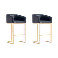 Manhattan Comfort Louvre 21" Mid-Century Modern Leatherette Upholstered Barstool - Black and Titanium Gold - 2 Pack-Mid-Century Modern Barstool with Backrest Perfect for Bar and Kitchen Use