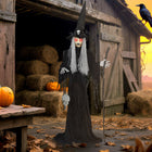 Outsunny 5.6' Animated Witch Halloween Decoration-Sound-activated head with bendable arms for interactive thrills 