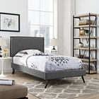Modway Camille Fabric Twin Platform Bed with Round Splayed Legs - Grey-Ten Wood Support Slats 