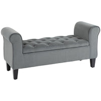 HOMCOM Upholstered Storage Ottoman Bench with Armrests - Grey-Button-tufted design adds a touch of old-time glamour to your house