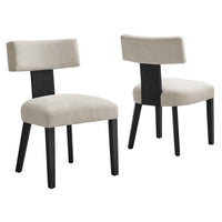 Modway Nalani Fabric Upholstered Dining Chairs - Heathered Weave Ivory/Black - 2 Pack-Dining Chair Set