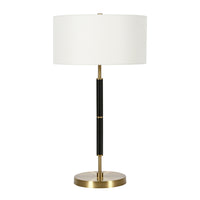 Hudson&Canal Simone 25" Tall 2-Light Table Lamp with Fabric Shade - Black/Brass/White-Industrial design for your living room, workspace, or bed side table