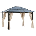 Outsunny Outdoor Hardtop Polycarbonate Panel Roof Gazebo - 10' x 12' - Dark Brown/Beige-6mm thick polycarbonate sheet of the canopy top provides UV50+ sun protection 