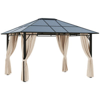 Outsunny Outdoor Hardtop Polycarbonate Panel Roof Gazebo - 10' x 12' - Dark Brown/Beige-6mm thick polycarbonate sheet of the canopy top provides UV50+ sun protection 