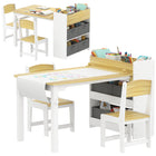 Qaba Kids Craft Table and Chair Set with Paper Roll - Natural Wood-Versatile design adapts to reading, drawing, eating, and crafts 