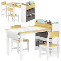 Qaba Kids Craft Table and Chair Set with Paper Roll - Natural Wood-Versatile design adapts to reading, drawing, eating, and crafts 