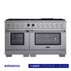 Kucht 60" KXP Series Dual Fuel Range Propane Gas - Stainless Steel-Cook and bake like a pro with 2 separate ovens with large oven windows, the main is a heavy-duty blue porcelain oven with 5.2 cu. ft. of capacity while the additional side oven has 3.3 cu. Ft