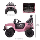 Aosom 12V Kids Ride-On Off-Road Toy Truck - Pink-Working headlights, steering wheel, and horn 
