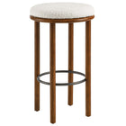 Modway Fable Boucle Fabric Bar Stools - Walnut Ivory - Set of 2-Metal Stretcher
