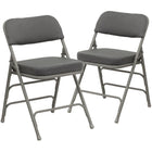 Flash Furniture HERCULES Series Premium Curved Triple Braced & Double Hinged Grey Fabric Metal Folding Chairs - 2 Pack-Set of 2 Padded Metal Folding Chairs